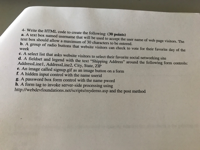 Solved Write the HTML code to create the following: A text | Chegg.com