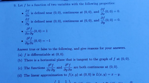 Solved 9. Letſ Be A Function Of Two Variables With The | Chegg.com