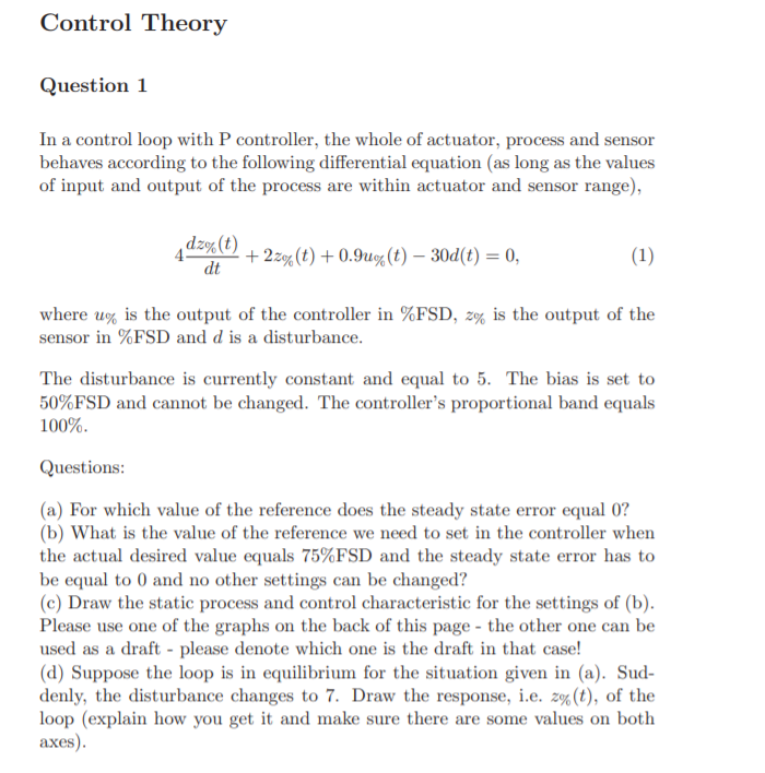Control Theory Question 1 In a control loop with P | Chegg.com