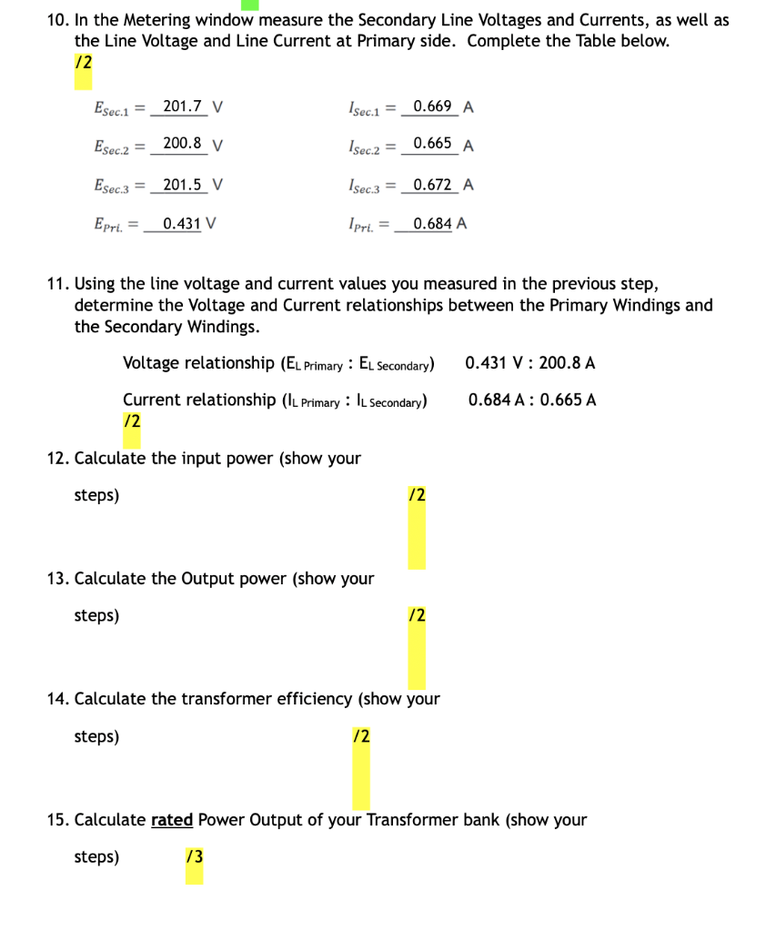 Solved 10. In the Metering window measure the Secondary Line | Chegg.com