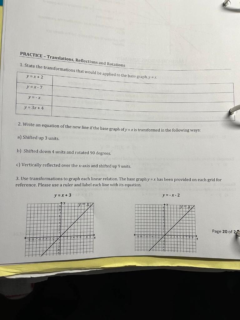 Solved 1. State the transformations that would be applied to | Chegg.com