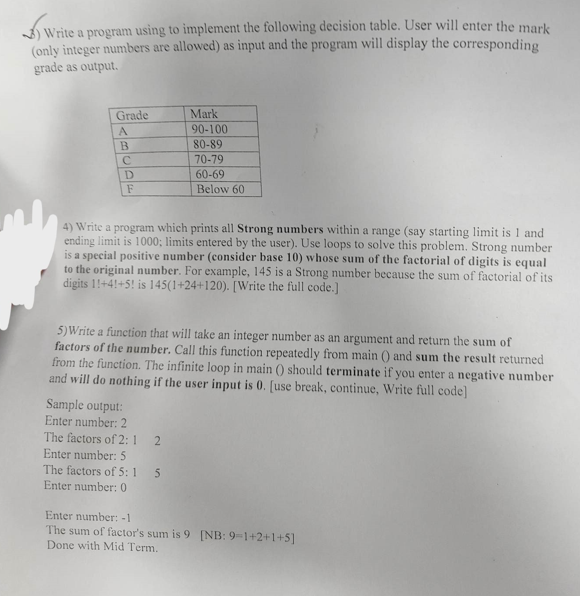 Solved 3) Write a program using to implement the following | Chegg.com