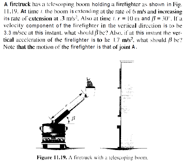 Solved A firetruck has a telescoping boom holding a | Chegg.com