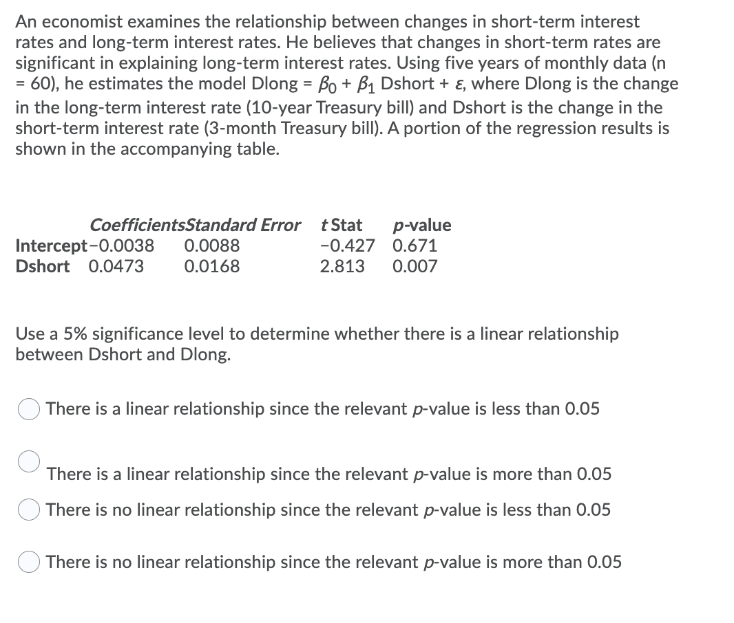 Solved An economist examines the relationship between | Chegg.com