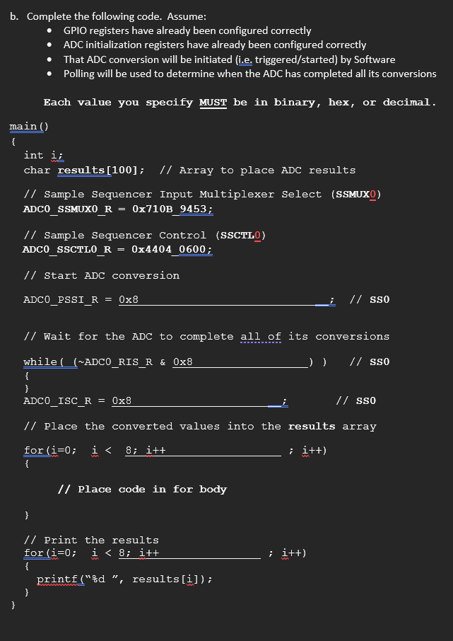 Solved B. Complete The Following Code. Assume: - GPIO | Chegg.com