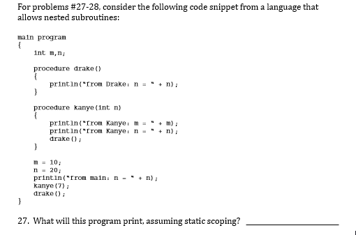 Solved For problems #27-28, consider the following code | Chegg.com