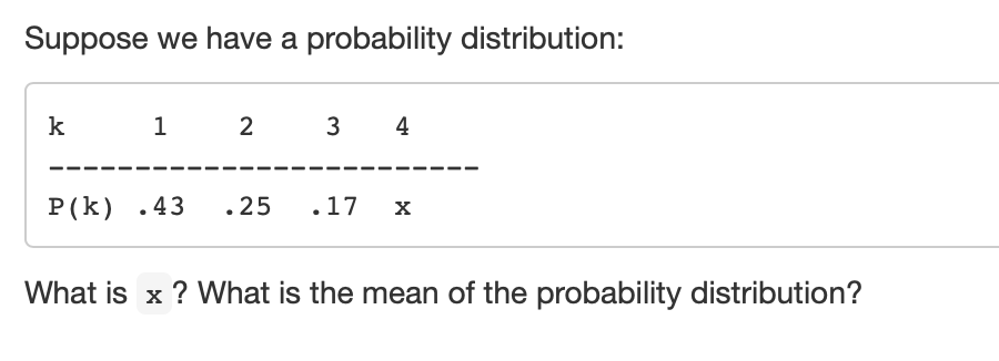 Solved Suppose we have a probability distribution: k 1 2 3 4 | Chegg.com
