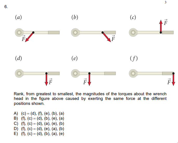 Solved 3 6. (a) (b) (c) F F F (d) (e) (f) F F Rank, from