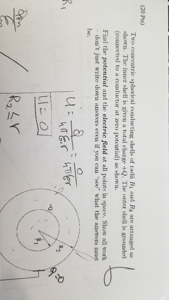 Solved (20 Pts) Two Concentric Spherical Conducting Shells | Chegg.com