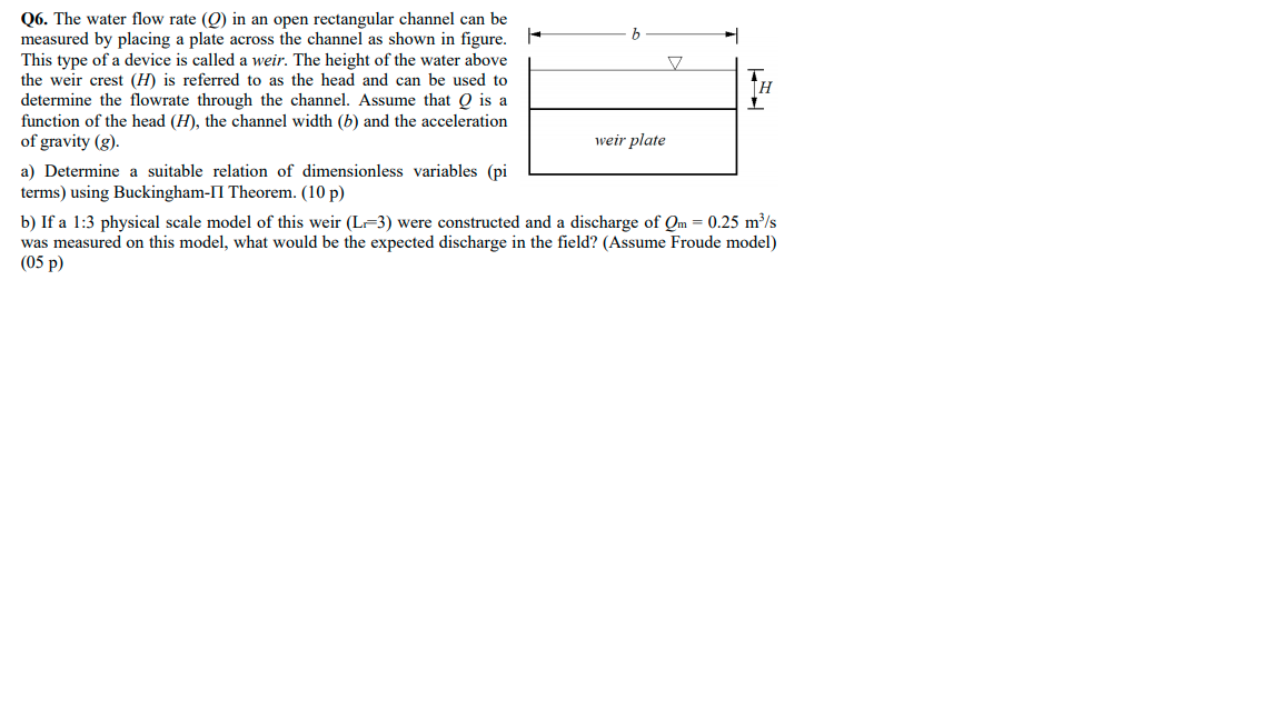 Solved Q6. The water flow rate (Q) in an open rectangular | Chegg.com