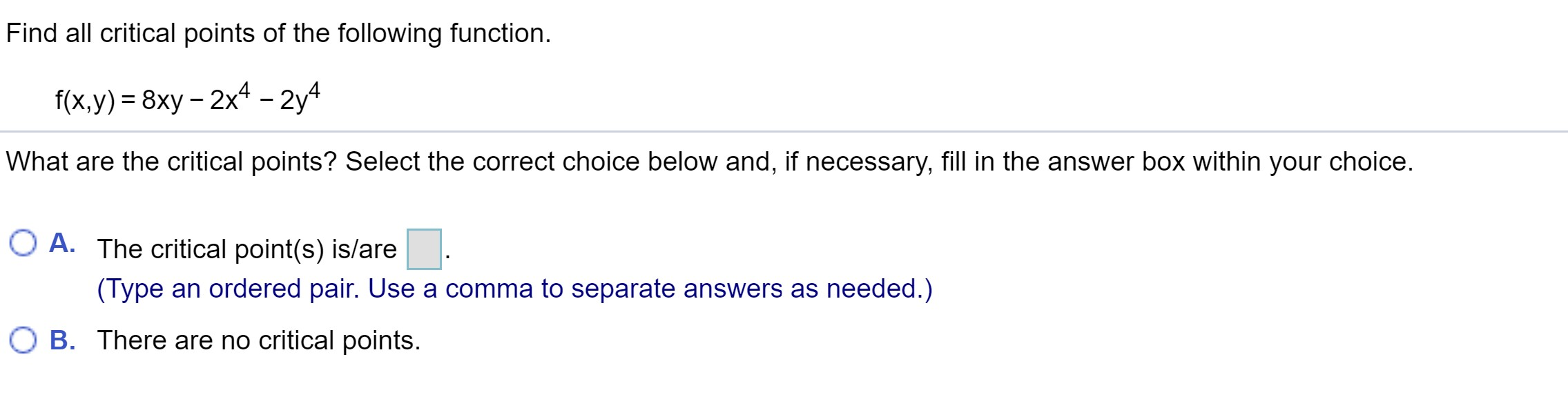 Solved Find all critical points of the following function. | Chegg.com