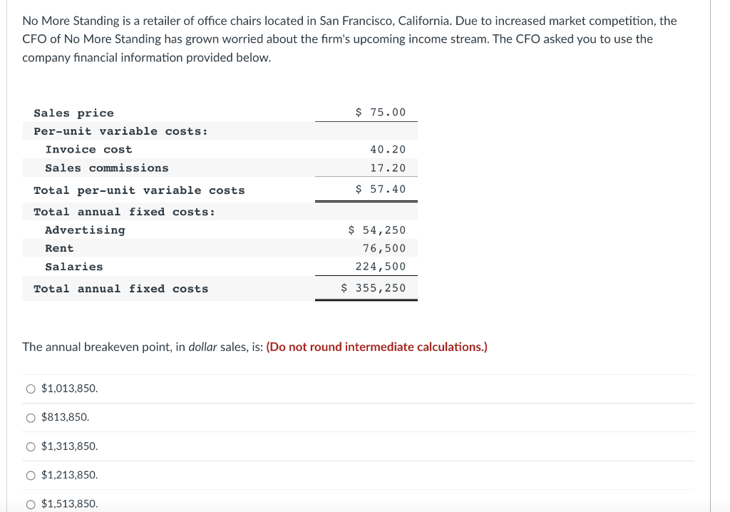 Solved No More Standing is a retailer of office chairs