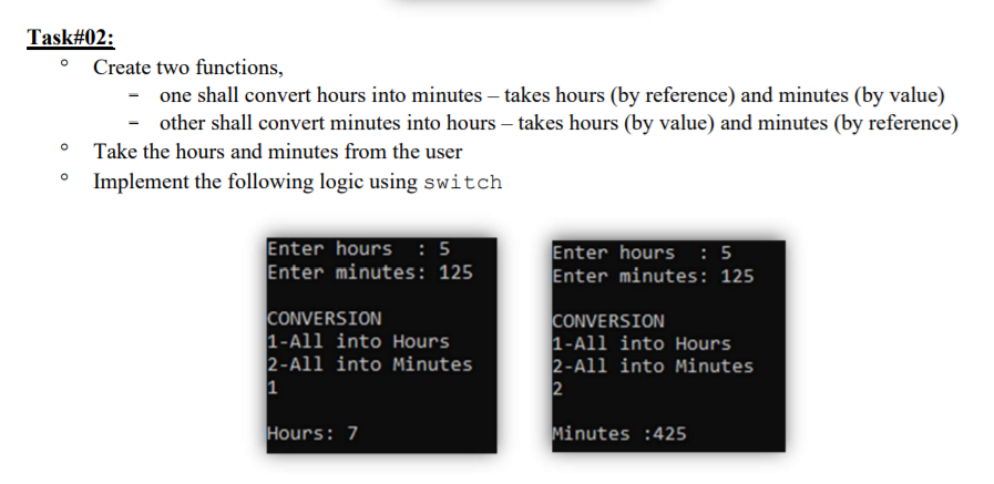 Solved Task#02: Create two functions, one shall convert | Chegg.com