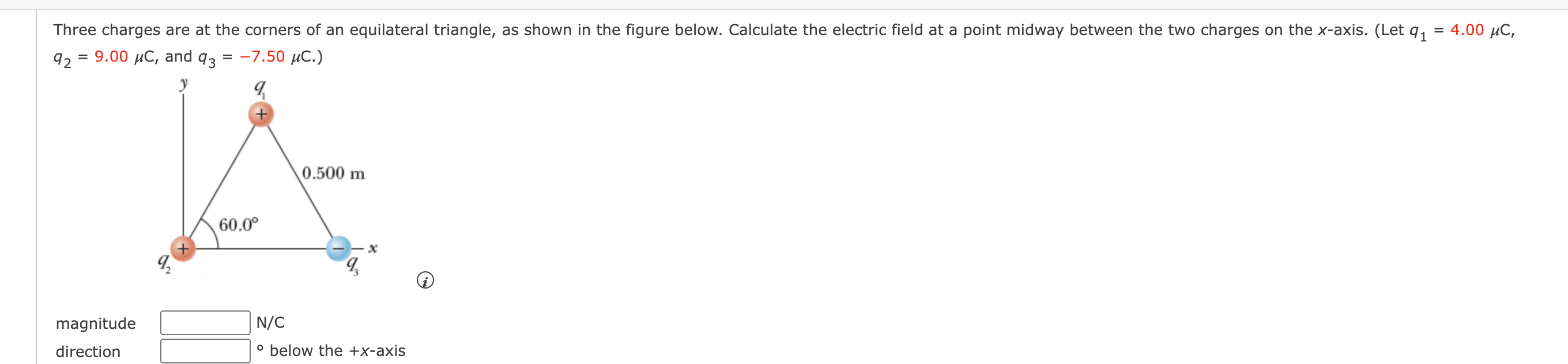 Solved = : 4.00 uc, Three charges are at the corners of an | Chegg.com