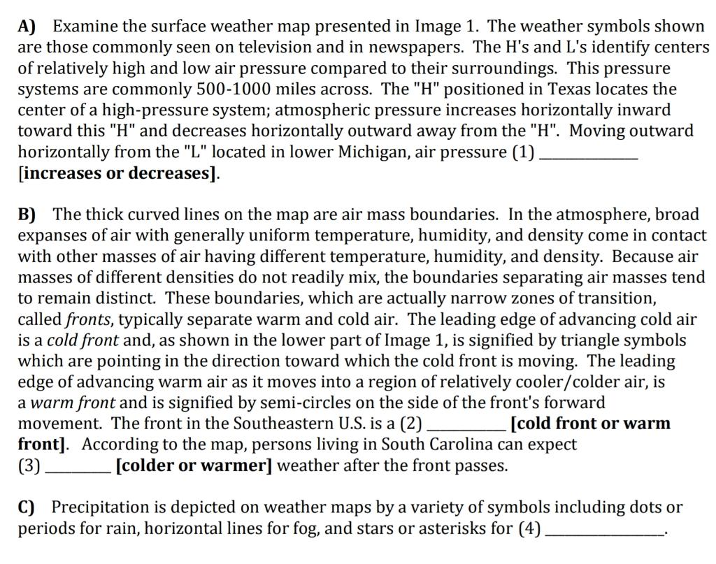 Solved A) Examine the surface weather map presented in | Chegg.com