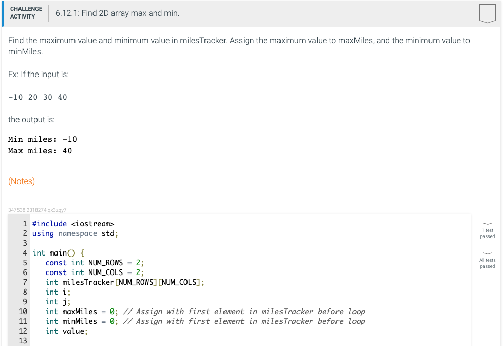 Solved CHALLENGE ACTIVITY 6.12.1: Find 2D array max and min. | Chegg.com