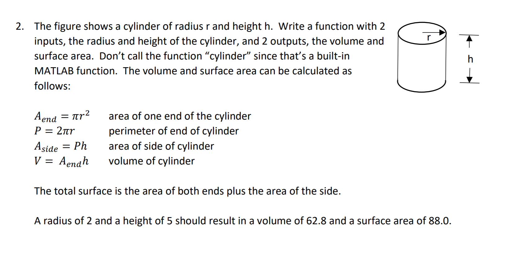 Solved 2. The figure shows a cylinder of radius r and height | Chegg.com