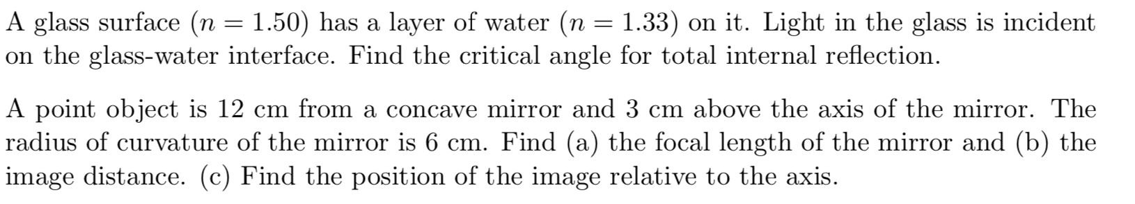 Solved A glass surface (n = 1.50) has a layer of water (n = | Chegg.com