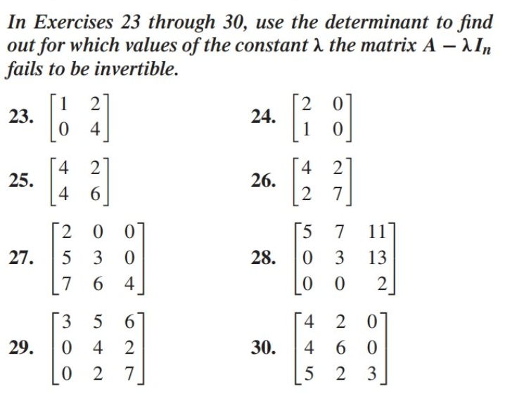 Solved In Exercises 23 through 30, use the determinant to | Chegg.com