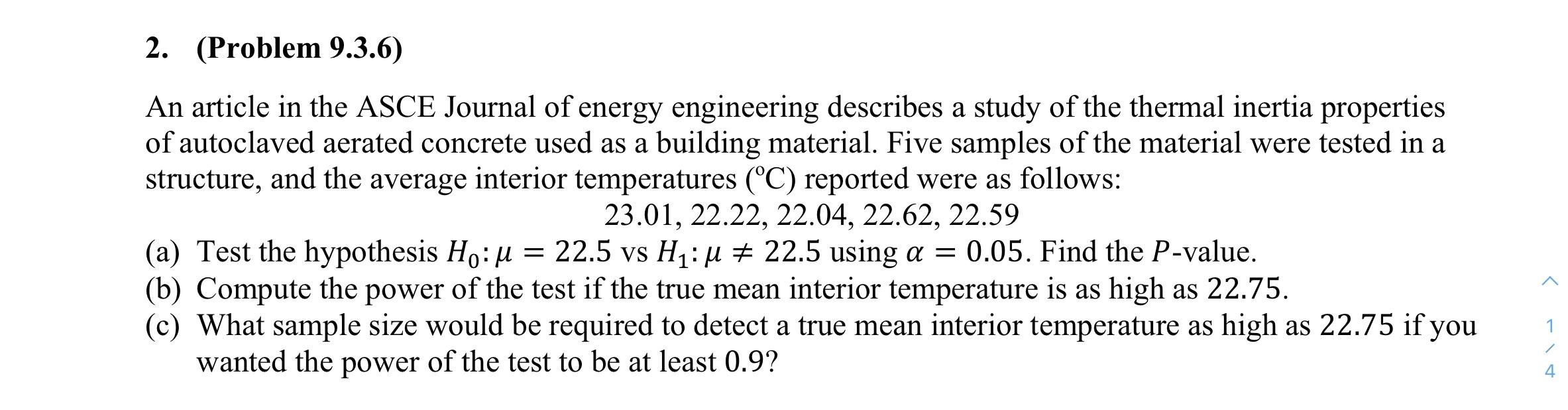 Solved 2. (Problem 9.3.6) An article in the ASCE Journal of | Chegg.com