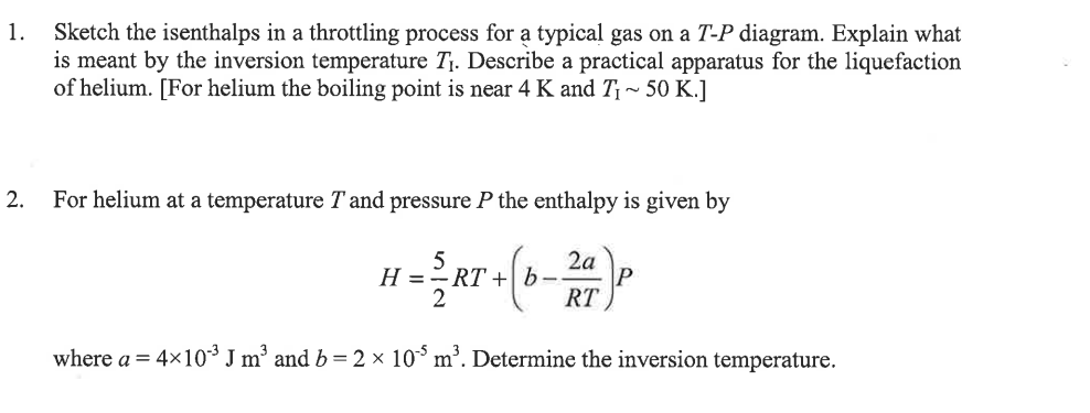 Solved 1. Sketch the isenthalps in a throttling process for | Chegg.com