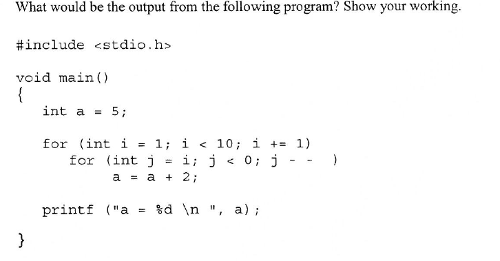 Solved What would be the output from the following program? | Chegg.com