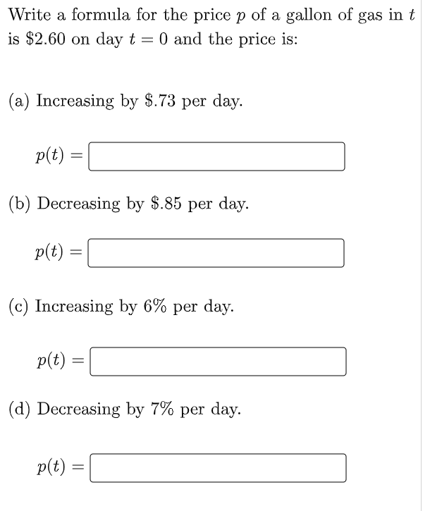 Solved Write a formula for the price p of a gallon of gas in | Chegg.com