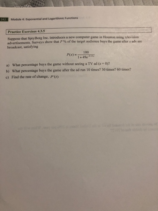 Solved 242 Module 4: Exponential and Logarithmic Functions | Chegg.com
