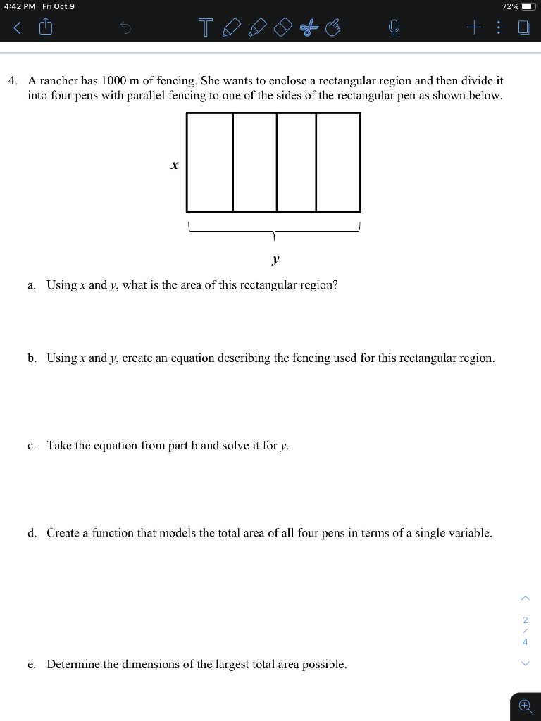 Solved 4:42 PM Fri Oct 9 72% 4. A rancher has 1000 m of | Chegg.com