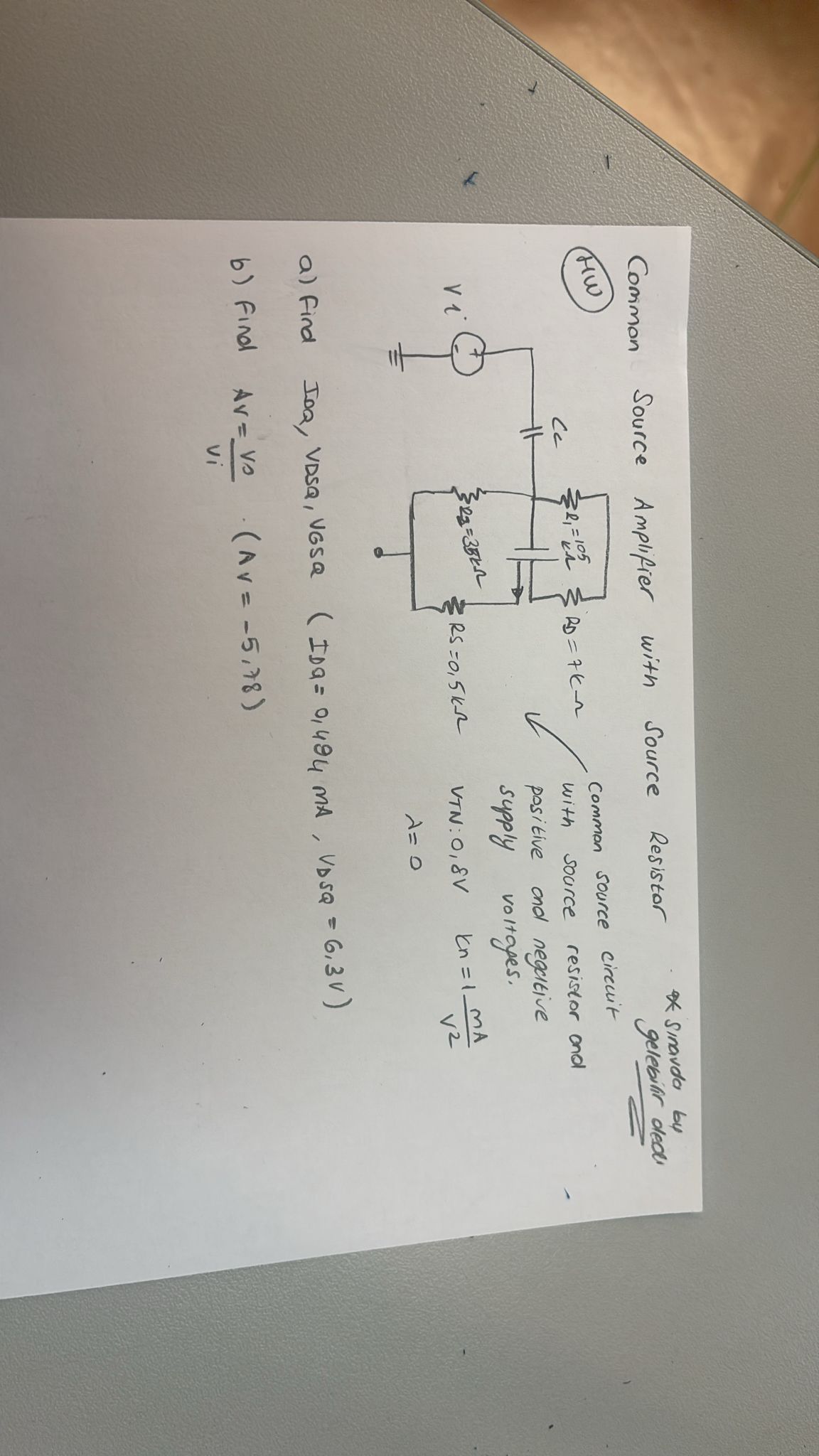 Solved Common Source Amplifier with Source Resistor * ﻿geleb | Chegg.com