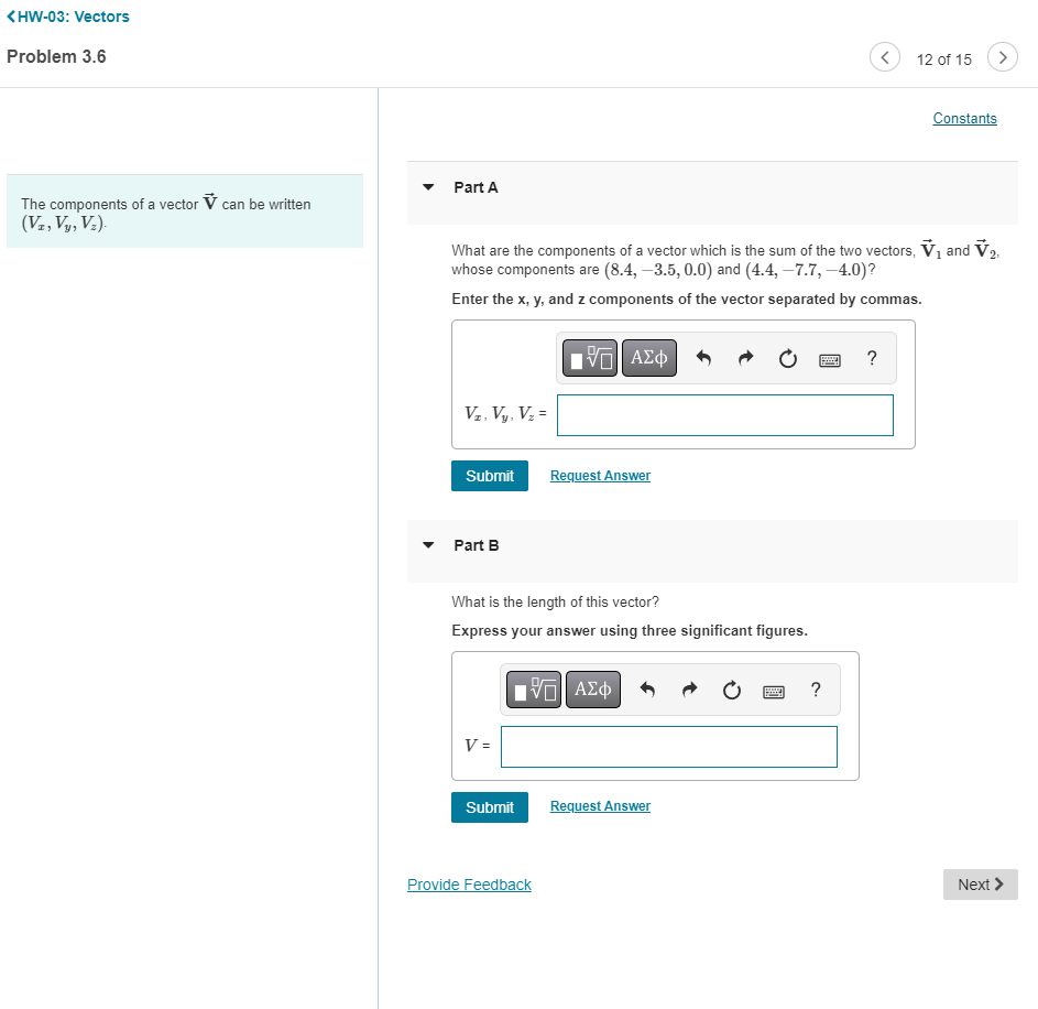 Solved Constants Part A What are the components of a | Chegg.com