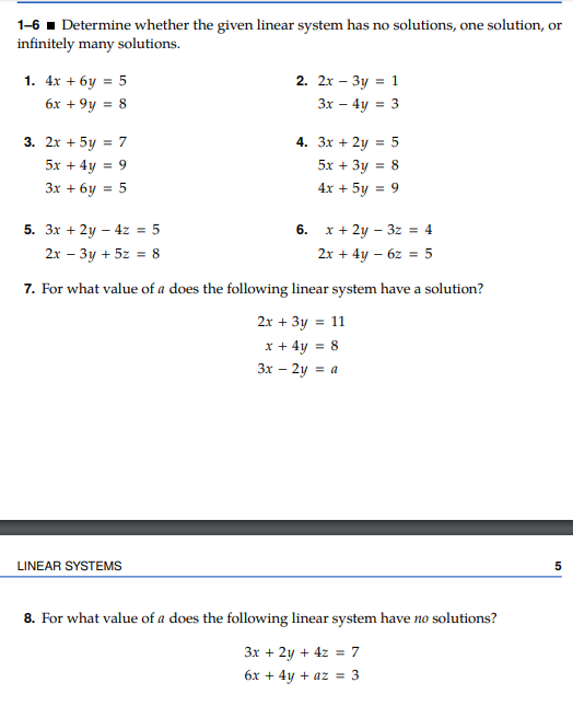 1 6 Determine Whether The Given Linear System Has No Chegg Com