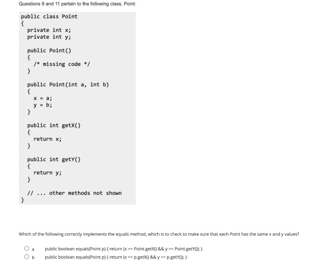 Solved Question 3 (1 point) Consider the following class | Chegg.com