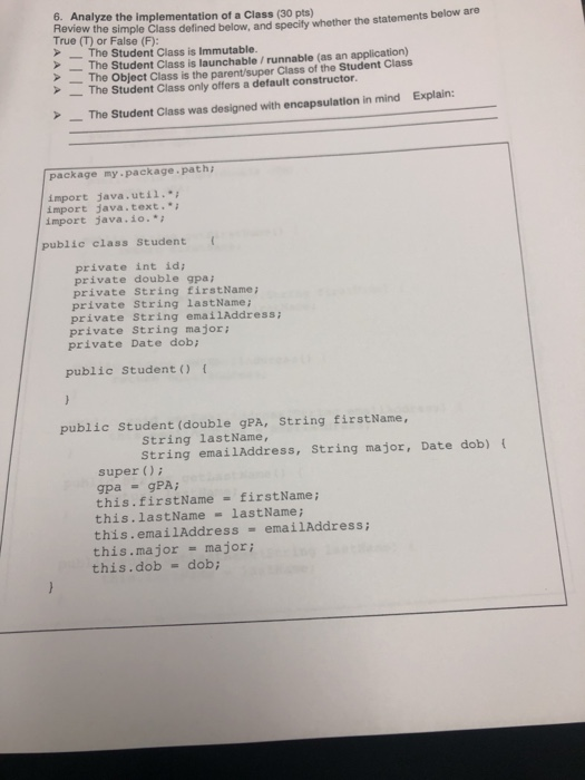 Solved 6. Analyze the implementation of a Class (30 pts) | Chegg.com