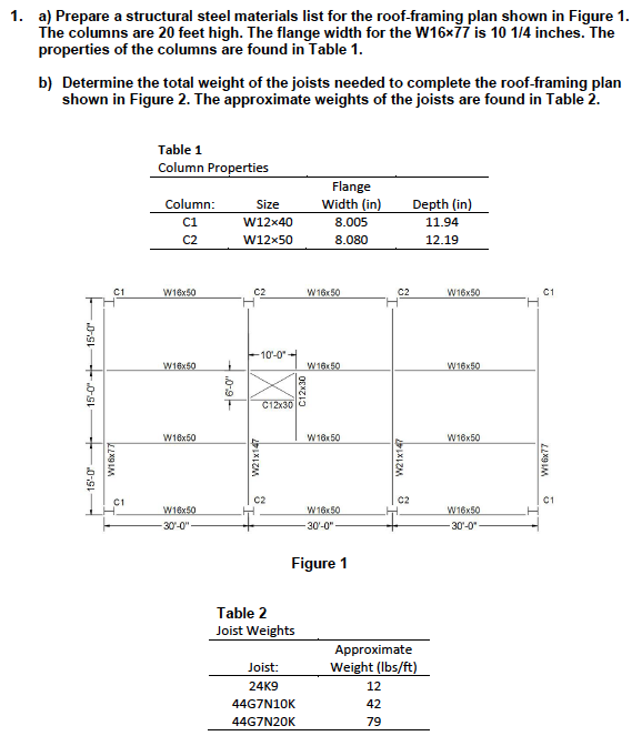 Solved 1. a) Prepare a structural steel materials list for