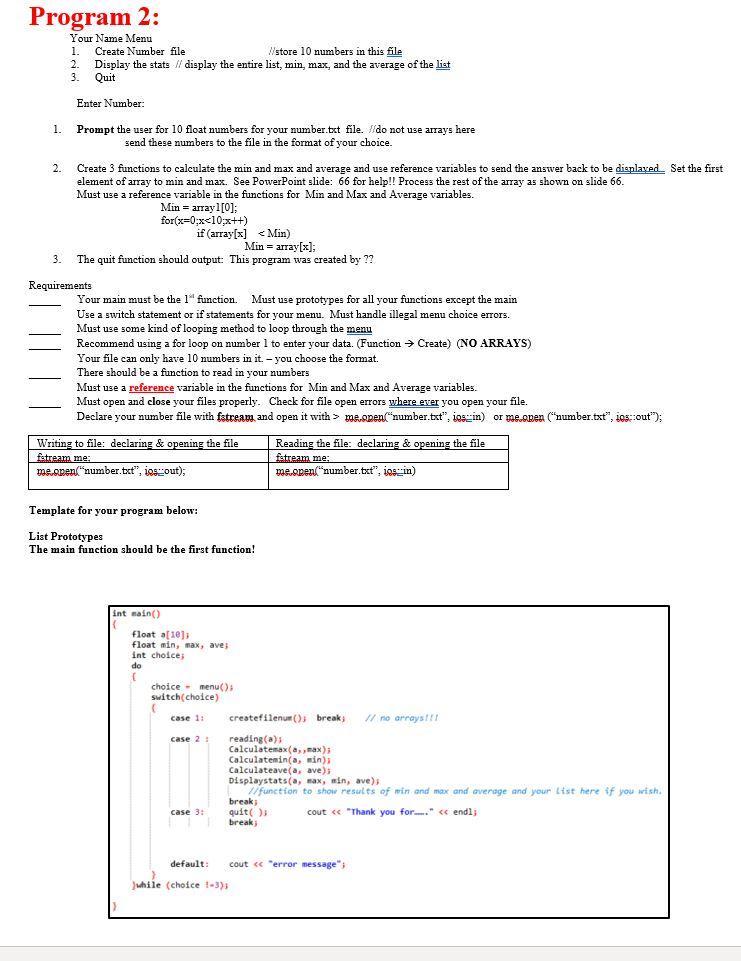 Solved C++..... complete the program according to the | Chegg.com