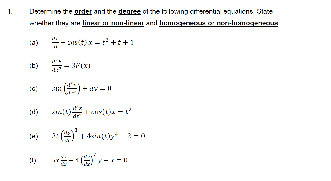 Solved 1 Determine The Order And The Degree Of The Chegg Solved 1 Determine The Order And The Degree Of The Chegg