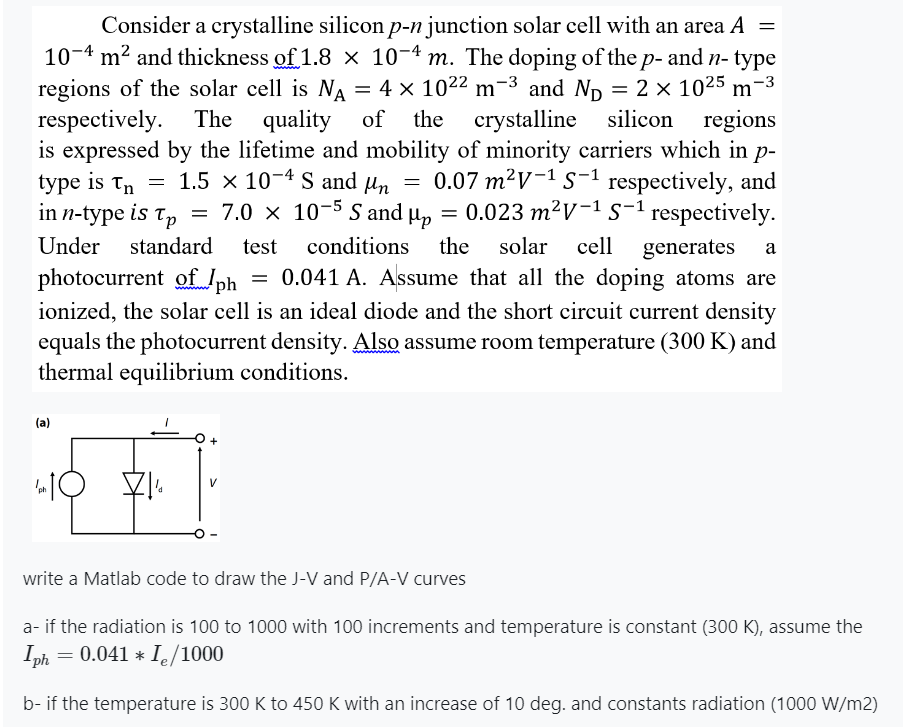 Solved Consider a crystalline silicon p−n junction solar | Chegg.com