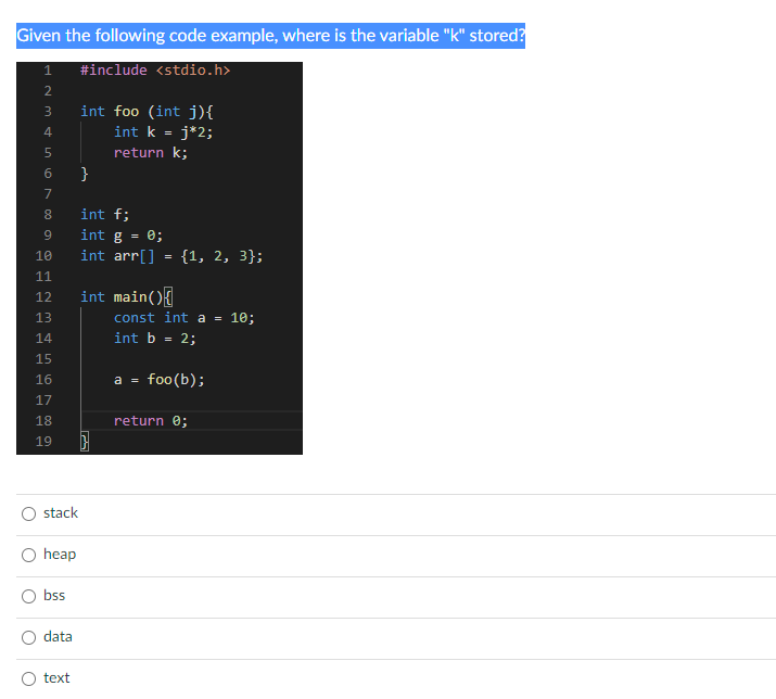 Solved stack heap bss data text | Chegg.com