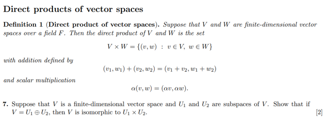 Solved Direct Products Of Vector Spaces Definition 1 Dir Chegg Com