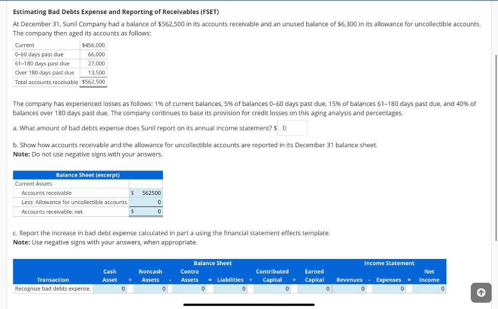Solved Estimating Bad Debts Expense and Reporting of