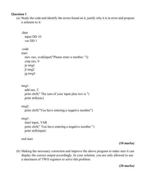 Solved Question 1 (a) Study the code and identify the errors | Chegg.com