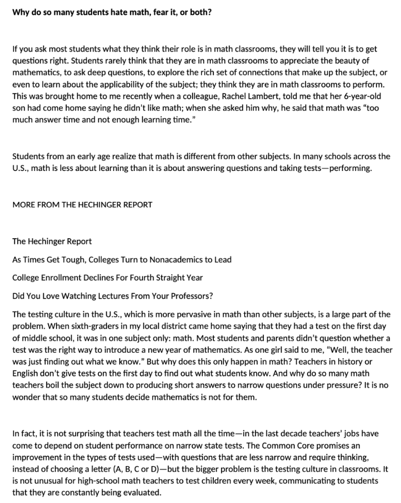 Solved Why do so many students hate math, fear it, or both?