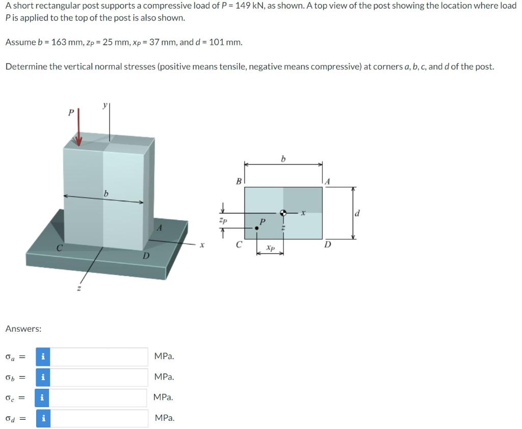 A short rectangular post supports a compressive load | Chegg.com