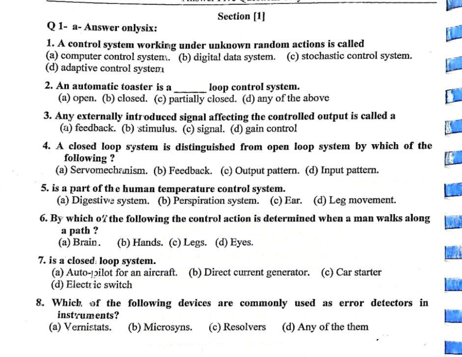 Solved Section (1) Q 1- a- Answer onlysix: 1. A control | Chegg.com