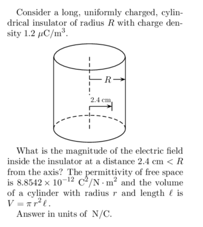 Solved Consider a long, uniformly charged, cylindrical | Chegg.com