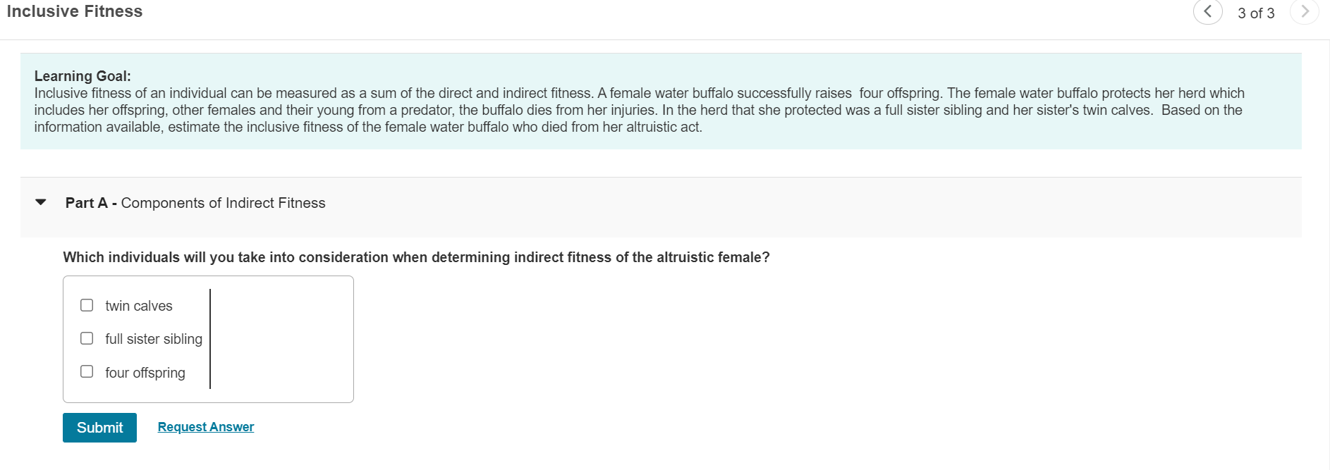 Solved Inclusive Fitness 3 of 3 Learning Goal: Inclusive | Chegg.com