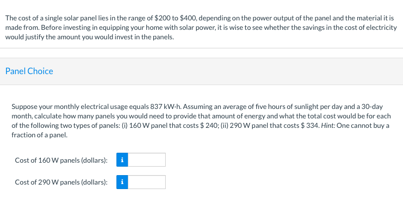 Solved The cost of a single solar panel lies in the range of | Chegg.com