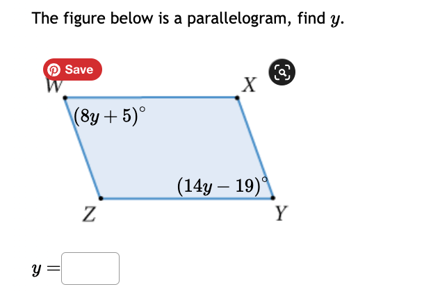 Solved The figure below is a parallelogram, find y. | Chegg.com