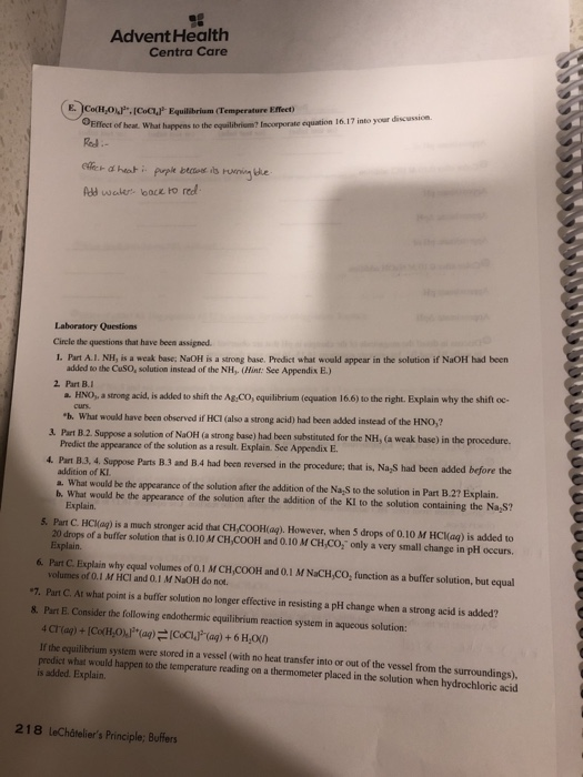 experiment 16 lechatelier's report sheet